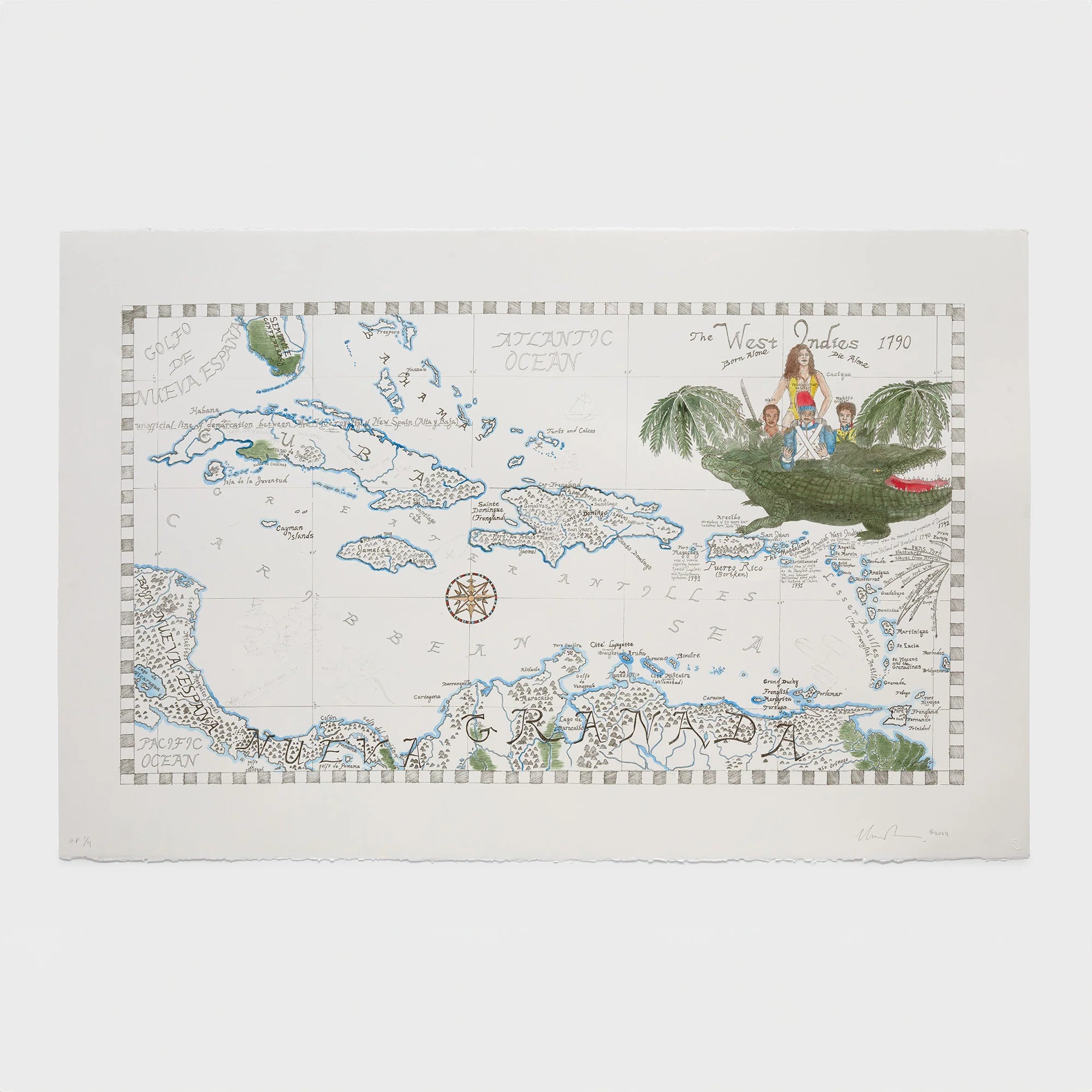Map of the West Indies, 1790. Born Alone, Die Alone.