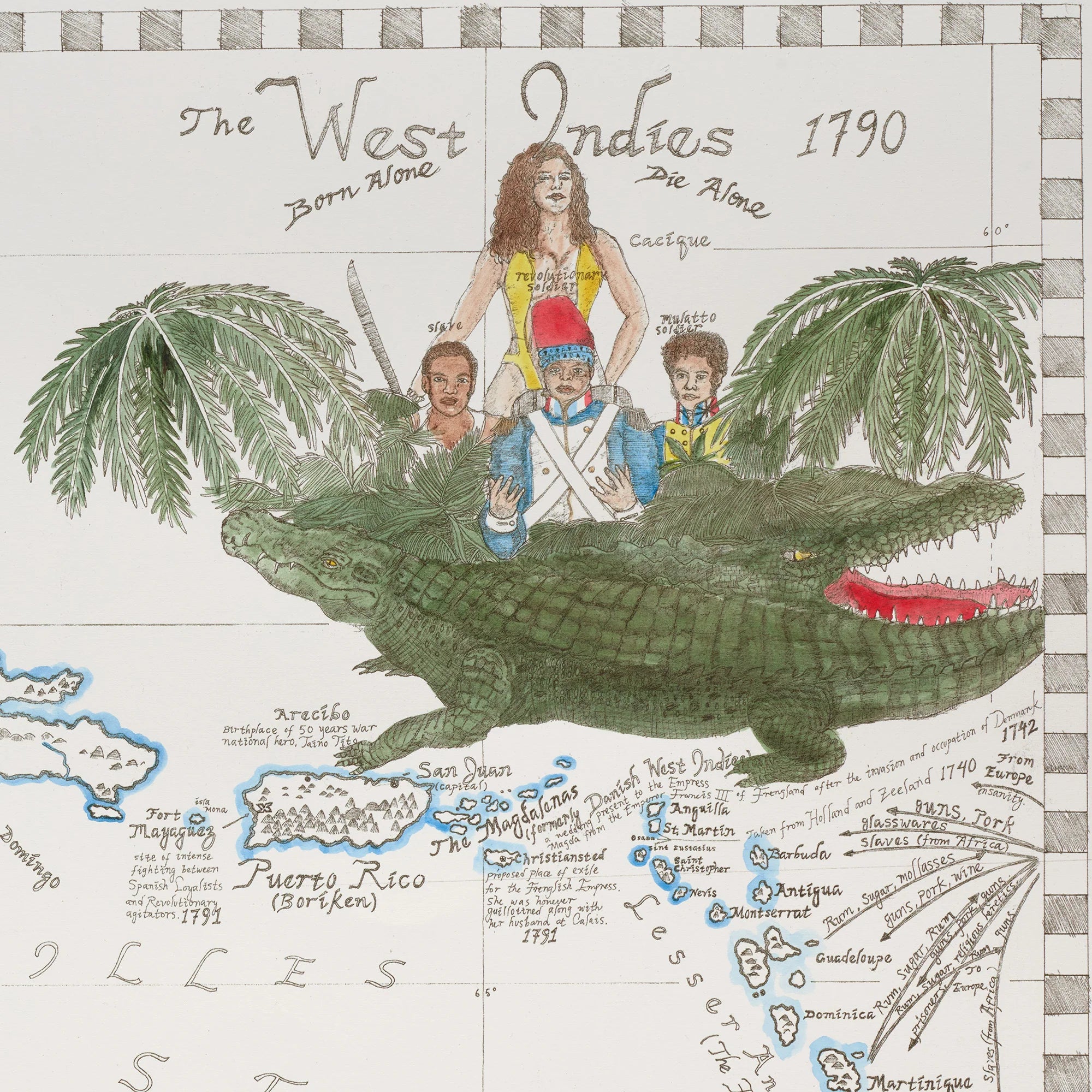 Map of the West Indies, 1790. Born Alone, Die Alone.