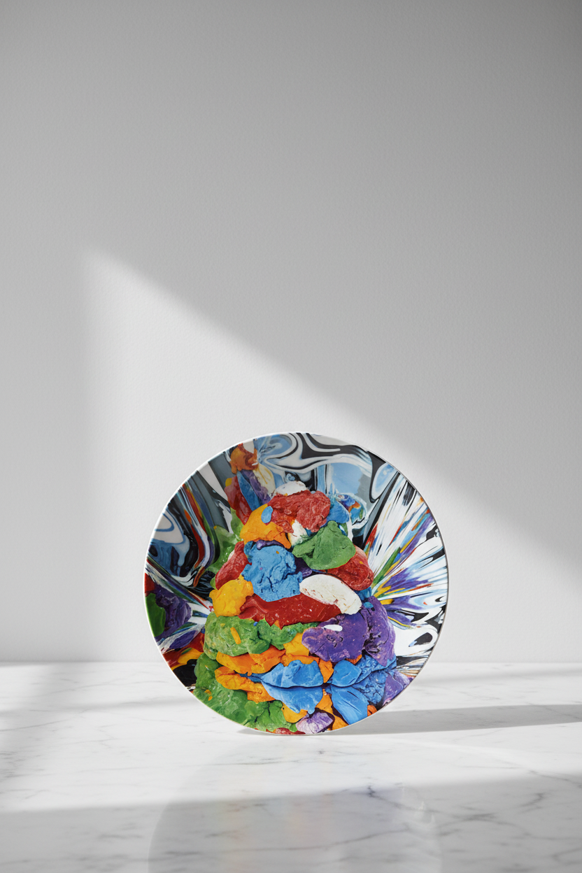 Colorful sculpture plate lifestyle on marble - minimal