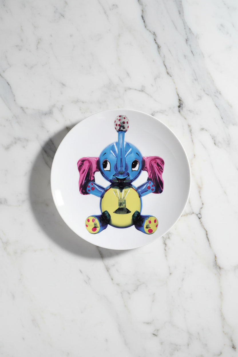 Elephant plate overhead on marble