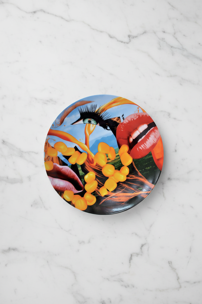 Lips and eye plate overhead on marble