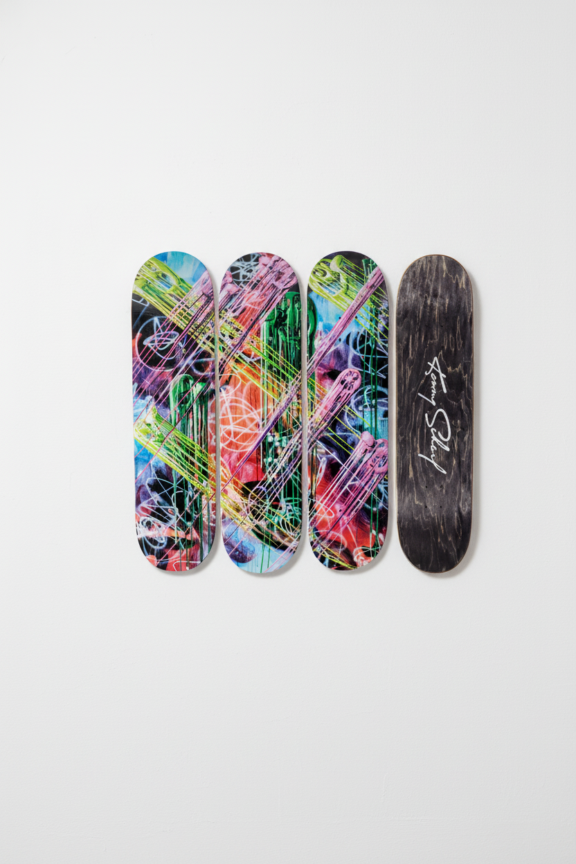 Skateboard decks vertical with exact visuals
