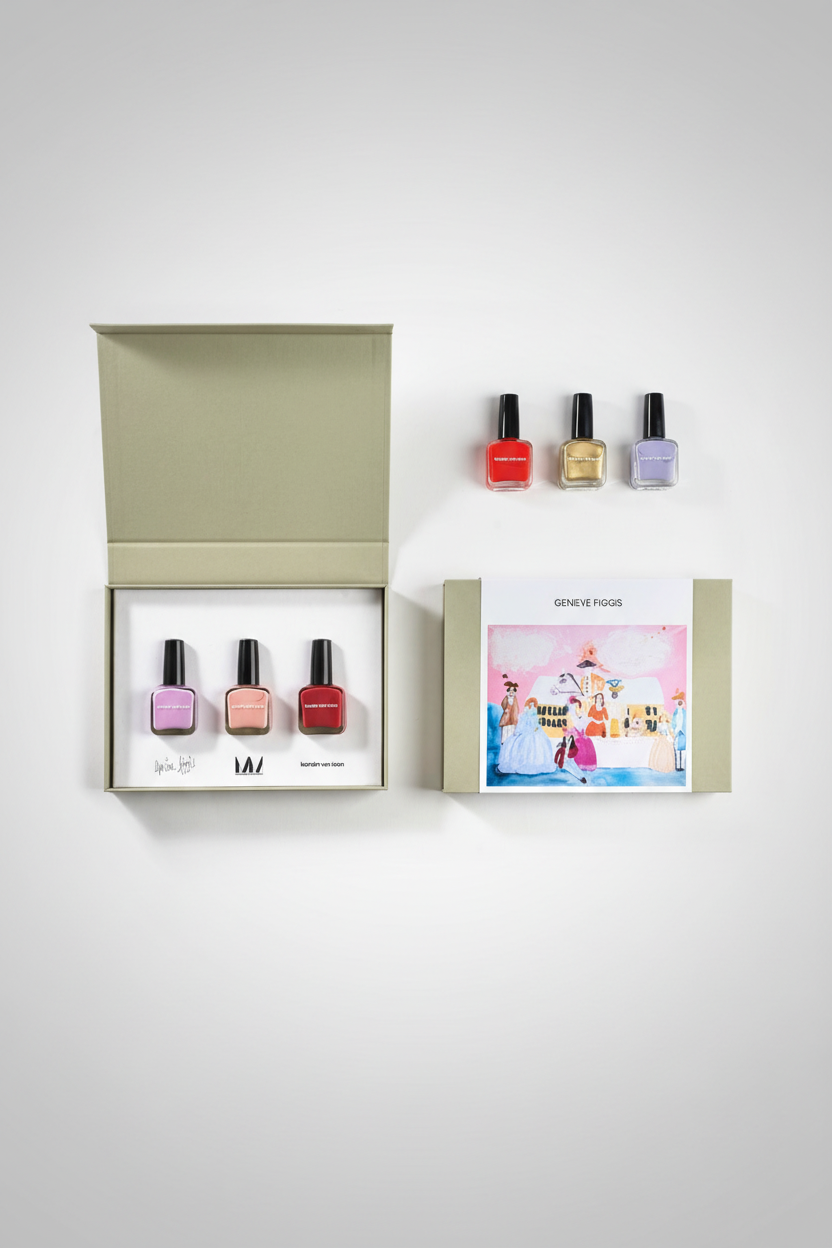 Vertical nail polish set with light grey background