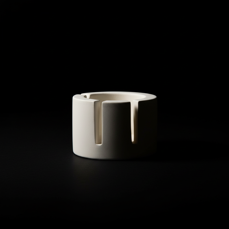 White ashtray with dramatic lighting on black background